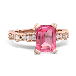 Lab Pink Sapphire Sparkling Tiara 8X6 Emerald-Cut 14K Rose Gold ring R26298EM