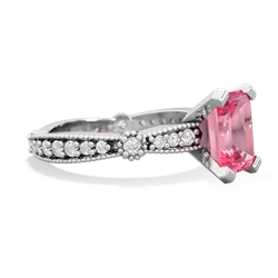 Lab Pink Sapphire Sparkling Tiara 8X6 Emerald-Cut 14K White Gold ring R26298EM