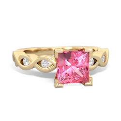 Lab Pink Sapphire Infinity 6Mm Princess Engagement 14K Yellow Gold ring R26316SQ