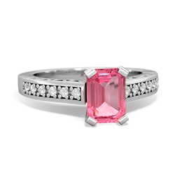 Lab Pink Sapphire Art Deco Engagement 7X5mm Emerald-Cut 14K White Gold ring R26357EM