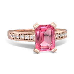 Lab Pink Sapphire Art Deco Engagement 8X6mm Emerald-Cut 14K Rose Gold ring R26358EM