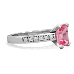 Lab Pink Sapphire Art Deco Engagement 8X6mm Emerald-Cut 14K White Gold ring R26358EM