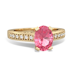 Lab Pink Sapphire Art Deco Engagement 8X6mm Oval 14K Yellow Gold ring R26358VL