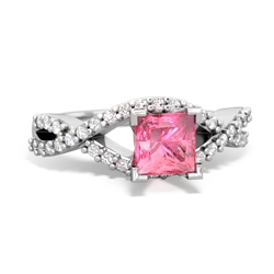 Lab Pink Sapphire Diamond Twist 5Mm Square Engagment  14K White Gold ring R26405SQ