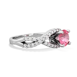 Lab Pink Sapphire Diamond Twist 6Mm Round Engagment  14K White Gold ring R26406RD