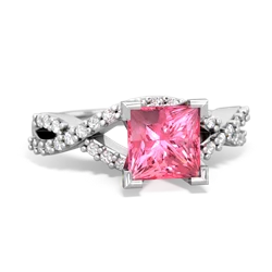 Lab Pink Sapphire Diamond Twist 6Mm Princess Engagment  14K White Gold ring R26406SQ