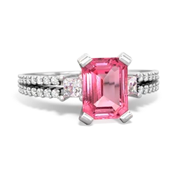 Lab Pink Sapphire Classic 8X6mm Emerald-Cut Engagement 14K White Gold ring R26438EM