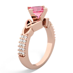 Lab Pink Sapphire Celtic Knot 6Mm Princess Engagement 14K Rose Gold ring R26446SQ