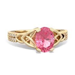 Lab Pink Sapphire Celtic Knot 8X6 Oval Engagement 14K Yellow Gold ring R26448VL