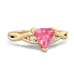 Lab Pink Sapphire Trillion Twist 14K Yellow Gold ring R2104