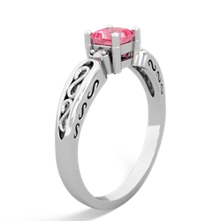 Lab Pink Sapphire Filligree Scroll Square 14K White Gold ring R2430