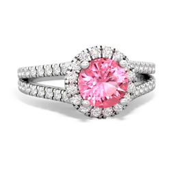 Lab Pink Sapphire Pave Halo 14K White Gold ring R5490