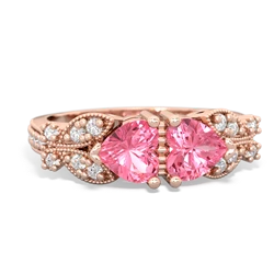 Lab Pink Sapphire Diamond Butterflies 14K Rose Gold ring R5601