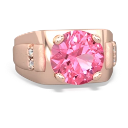 Lab Pink Sapphire Men's 9Mm Round 14K Rose Gold ring R1822