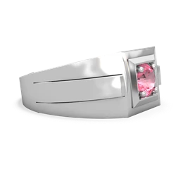 Lab Pink Sapphire Men's Squared Circle 14K White Gold ring R0480