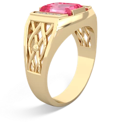 Lab Pink Sapphire Men's Vine 14K Yellow Gold ring R0490