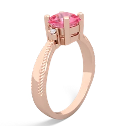 Lab Pink Sapphire Cushion Rope 14K Rose Gold ring R2484