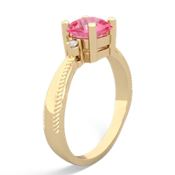 Lab Pink Sapphire Cushion Rope 14K Yellow Gold ring R2484