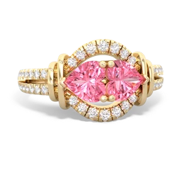 Lab Pink Sapphire Art-Deco Keepsake 14K Yellow Gold ring R5630