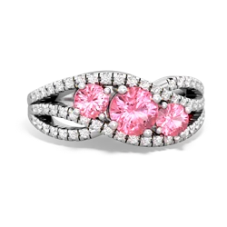 Lab Pink Sapphire Three Stone Aurora 14K White Gold ring R3080