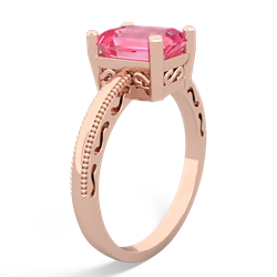 Lab Pink Sapphire Milgrain Scroll 14K Rose Gold ring R2338