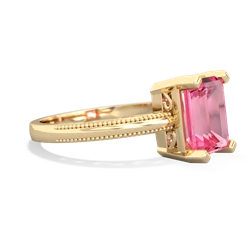 Lab Pink Sapphire Milgrain Scroll 14K Yellow Gold ring R2338