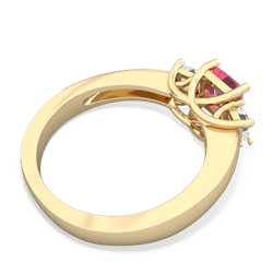 Lab Pink Sapphire Three Stone Trellis 14K Yellow Gold ring R4015