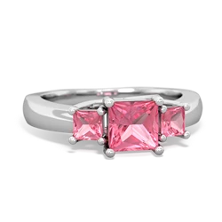 Lab Pink Sapphire Three Stone Trellis 14K White Gold ring R4015