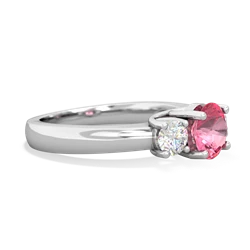 Lab Pink Sapphire Diamond Three Stone Round Trellis 14K White Gold ring R4018