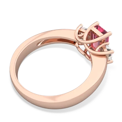 Lab Pink Sapphire Diamond Three Stone Emerald-Cut Trellis 14K Rose Gold ring R4021