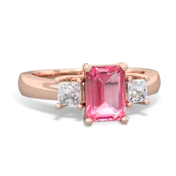 Lab Pink Sapphire Diamond Three Stone Emerald-Cut Trellis 14K Rose Gold ring R4021