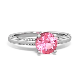 Lab Pink Sapphire Milgrain Filigree 14K White Gold ring R5090