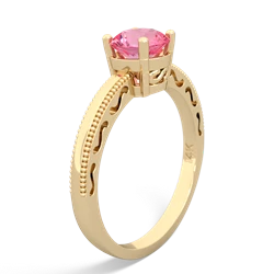 Lab Pink Sapphire Milgrain Filigree 14K Yellow Gold ring R5090