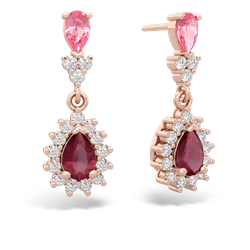 Lab Pink Sapphire Halo Pear Dangle 14K Rose Gold earrings E1882