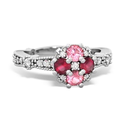 Lab Pink Sapphire Sparkling Tiara Cluster 14K White Gold ring R26293RD