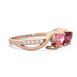 Lab Pink Sapphire Side By Side 14K Rose Gold ring R3090