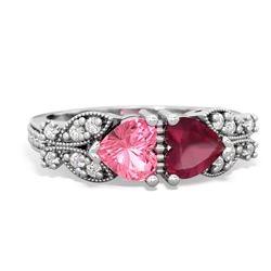 Lab Pink Sapphire Diamond Butterflies 14K White Gold ring R5601