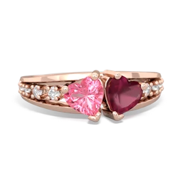 Lab Pink Sapphire Heart To Heart 14K Rose Gold ring R3342