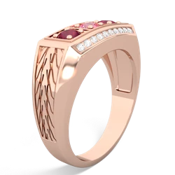 Lab Pink Sapphire Three Stone Tire Tread Men's 14K Rose Gold ring R0520