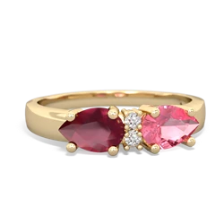 Lab Pink Sapphire Pear Bowtie 14K Yellow Gold ring R0865