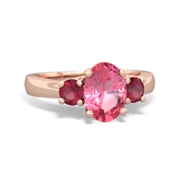 Lab Pink Sapphire Three Stone Oval Trellis 14K Rose Gold ring R4024