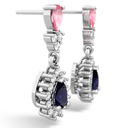 Lab Pink Sapphire Halo Pear Dangle 14K White Gold earrings E1882