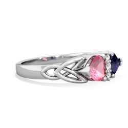 Lab Pink Sapphire Celtic Knot Double Heart 14K White Gold ring R5040