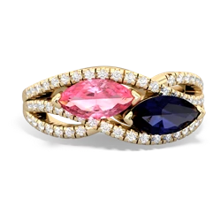 Lab Pink Sapphire Diamond Rivers 14K Yellow Gold ring R3070