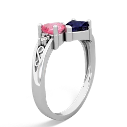 Lab Pink Sapphire Snuggling Hearts 14K White Gold ring R2178