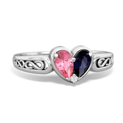 Lab Pink Sapphire Filligree 'One Heart' 14K White Gold ring R5070