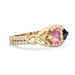 Lab Pink Sapphire Sparkling Celtic Knot 14K Yellow Gold ring R2645