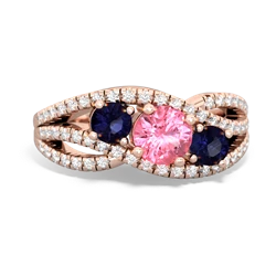 Lab Pink Sapphire Three Stone Aurora 14K Rose Gold ring R3080