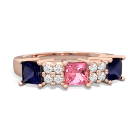 Lab Pink Sapphire Three Stone Diamond Cluster 14K Rose Gold ring R2592