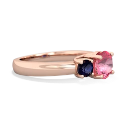 Lab Pink Sapphire Three Stone Round Trellis 14K Rose Gold ring R4018